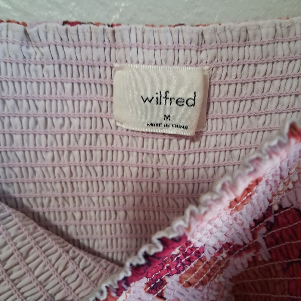 Wilfred Aritzia Artesia Smocked Pink Poppy Floral Boho Cottagecore Mini Dress M - Picture 11 of 16
